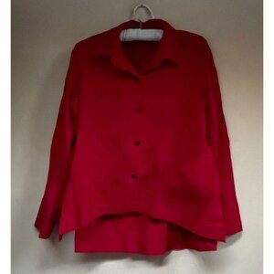 Vintage Arlene Wohl Handwoven Design Small Red Button Front Cardigan Jacket